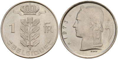 Бельгия 1 франк 1973 Belgique KM 142.1 медно-никель  UNC  4161-1256