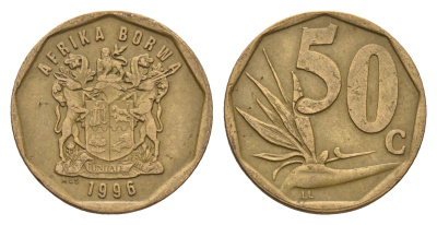 ЮАР 50 центов 1996 Зантедеския Эллиота (калла), герб KM 163 сталь плакированная бронзой 4687-724
