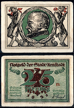 Арнштадт (Тюрингия) 25 пфеннигов 1921 Mehl Grabowski 43.2-3/6 бумага 7556-31-1-1