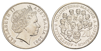 Австралия 20 центов 2003 Австралийские волонтеры KM 688 медно-никель UNC 4652-526