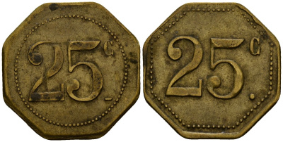 Франция 25 сантимов ND ресторанный жетон латунь 4166-356