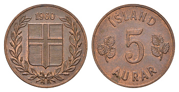 Исландия 5 эйре 1960 KM 9 бронза 4691-327