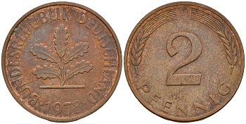 ФРГ 2 пфеннига 1978 J J.381a, KM 106a сталь плакированная медью    4598-841