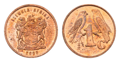 ЮАР 1 цент 2000 герб, капские воробьи KM 170 сталь плакированная медью UNC 4694-142