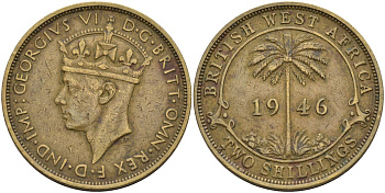 Британская Западная Африка 2 шиллинга 1946 KN, Георг VI (1936-1952) KM 24 никель-латунь 4367-525
