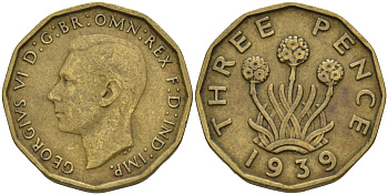 Великобритания 3 пенса 1939 Георг VI (1936-1952) KM 849, Spink 4112 никель латунь 4146-322