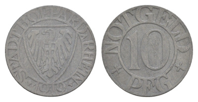 Боппард 10 пфеннигов 1919 Funck 53.2, Men05 3243.3, Men18 4165.3 цинк 4636-832