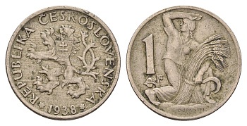 Чехословакия 1 крона 1938 KM 4 медно-никель 4116-952