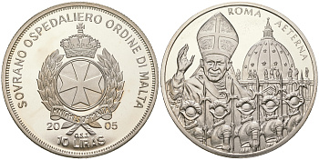 Мальтийский орден 10 лир 2005 Иоанн Павел II, гвардейцами  медно-никель  PROOF  11-207-33
