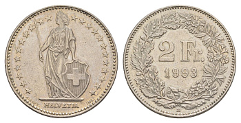 Швейцария 2 франка 1993 KM 21a медно-никель 4633-713
