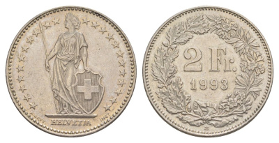 Швейцария 2 франка 1993 KM 21a медно-никель 4633-713
