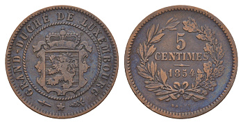 Люксембург 5 сантимов 1854 Barth, Виллем III Нидерландский (1849-1890) KM 22 бронза 4657-1143