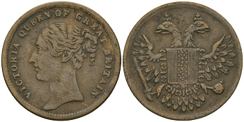 Англия жетон, токен ND КОРОЛЕВА ВИКТОРИЯ, ГЕРБ, ДИАМЕТР 20 ММ. бронза 99-455