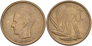 Бельгия 20 франков 1980 Belgie, Бодуэн I (1951-1993) KM 160 никель бронза 4126-225