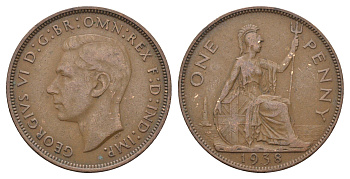 Великобритания 1 пенни 1938 Георг VI (1936-1952) KM 845, Spink 4114 бронза 4661-813