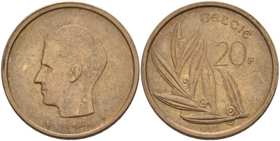 Бельгия 20 франков 1980 Belgie, Бодуэн I (1951-1993) KM 160 никель бронза 4126-225