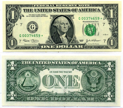 США 1 доллар 2003 буква "G",Чикаго, штат Иллиноис Pick 515a бумага UNC (пресс) 8564-43-3-2