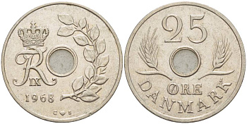 Дания 25 эре 1968 С;S, Фредерик IX (1947-1972) KM 855.1 медно-никель 4551-1253