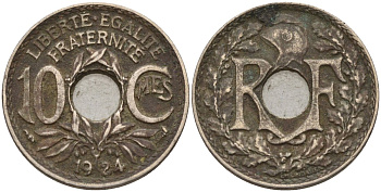 Франция 10 сантимов 1924 KM 866a, Le Franc 138.3 медно-никель 4143-933