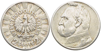ПОЛЬША 2 ЗЛОТЫХ 1934 W, ЮЗЕФ ПИЛСУДСКИЙ KM 27 серебро 5010-1213