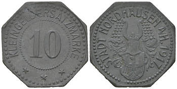 Нордхаузен (Пруссия, Саксония) 10 пфеннингов 1917 Funck 384.2, Men18 23722.2 цинк 4169-1242