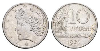 Бразилия 10 сентаво 1974 KM 578.1a нержавеющая сталь UNC 4644-434