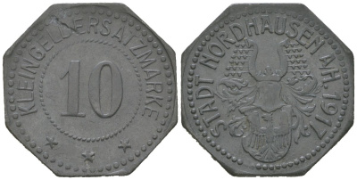 Нордхаузен (Пруссия, Саксония) 10 пфеннингов 1917 Funck 384.2, Men18 23722.2 цинк 4169-1242