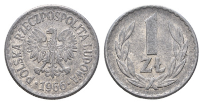 Польша 1 злотый 1966 Y 49.1 алюминий 4637-1121