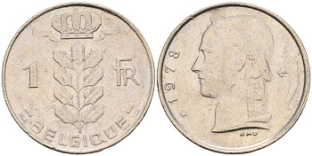 БЕЛЬГИЯ 1 ФРАНК 1978 BELGIQUE KM 143.1 медно-никель 4589-756