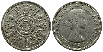 Великобритания 2 шиллинга (флорин) 1960 Елизавета II (1952-2022) KM 906, Spink 4146 медно-никель 4382-226