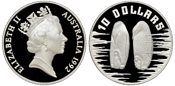Австралия 10 долларов 1992 императорский пингвин, в оригинальной коробке, с сертификатом KM 192 серебро PROOF 14-01-04-11