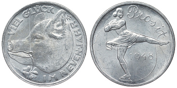 Австрия жетон 1948 удачи в новом году, свинья с клевером и фигуристка алюминий 4121-414