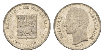 Венесуэла 50 сентимо 1989 Симон Боливар Y 41a сталь плакированная никелем 4584-354