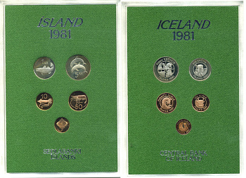 Исландия набор из 5 монет  1981 в оригинальной пластиковой упаковке, с сертификатом, тираж 15000 экземпляров KM PS 4   PROOF 00-00