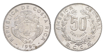 Коста-Рика 50 сентимо 1990 KM 209.1 нержавеющая сталь UNC 4644-351