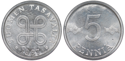 ФИНЛЯНДИЯ 5 ПЕННИ 1987 KM 45а алюминий UNC 3334-1113