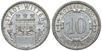Германия, Виттен 10 пфеннигов 1920 Северный Рейн-Вестфалия, нотгельд Funck 604.8 алюминий 4119-1157