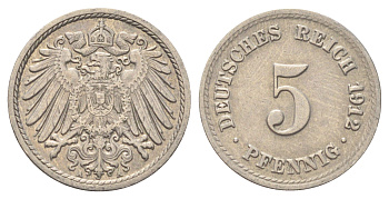 Германия 5 пфеннигов 1912 A KM 11, J. 12 медно-никель 4701-1047