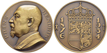 НИДЕРЛАНДЫ МЕДАЛЬ ND ПРИНЦ-КОНСОРТ ГЕНРИХ МЕКЛЕНБУРГ-ШВЕРИНСКИЙ 91876-1934), МУЖ КОРОЛЕВЫ ВИЛЬГЕЛЬМИНЫ, ДИАМЕТР 50 ММ. 1066-6-44