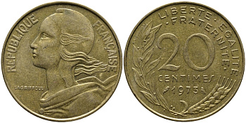 ФРАНЦИЯ 20 САНТИМОВ 1973 KM 930 медь алюминий никель 98-334