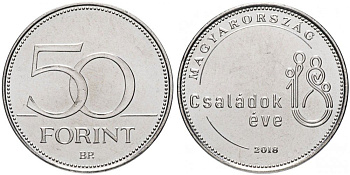 Венгрия 50 форинтов 2018 Международный год семьи KM NEW медно-никель UNC M28-06