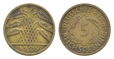 Германия 5 рейхспфеннигов 1925 J KM 39, J. 316 алюминиевая бронза 4636-733