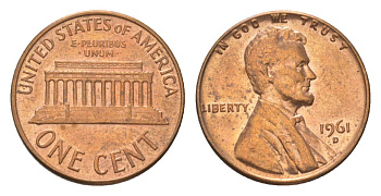 США 1 цент 1961 D, Авраам Линкольн KM 201 медь цинк 4627-1057