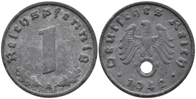 ГЕРМАНИЯ 1 РЕЙХСПФЕННИГ 1942 A KM 97, J.369 цинк 96-714