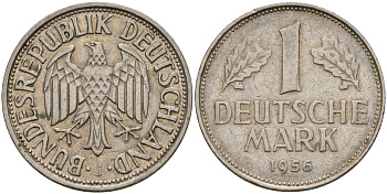 ФРГ 1 марка 1956 J KM 110, J. 385 медно-никель 4159-1034