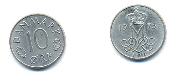 ДАНИЯ 10 ЭРЕ 1973 S; B, МАРГРЕТЕ II (1972-) KM 860.1 медно-никель 51-4416