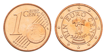Австрия 1 евроцент 2002 из ролла KM 3082 сталь плакированная медью  UNC  M64-15