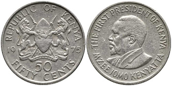 Кения 50 центов 1975 Джомо Кениата KM 13 медно-никель 110-617