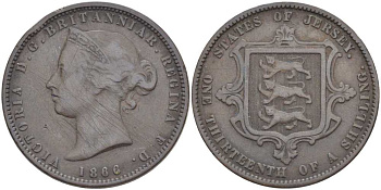 Джерси 1/13 шиллинга 1866 Виктория (1837-1901) KM 5 бронза 3996-416