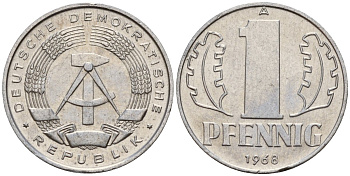 ГДР 1 пфенниг 1968 A KM 8.1 алюминий 100-248